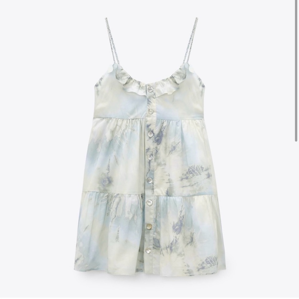 Zara Size L Strappy Multi Colored Tie Dye Light Tiered Ruffle Babydoll Dress